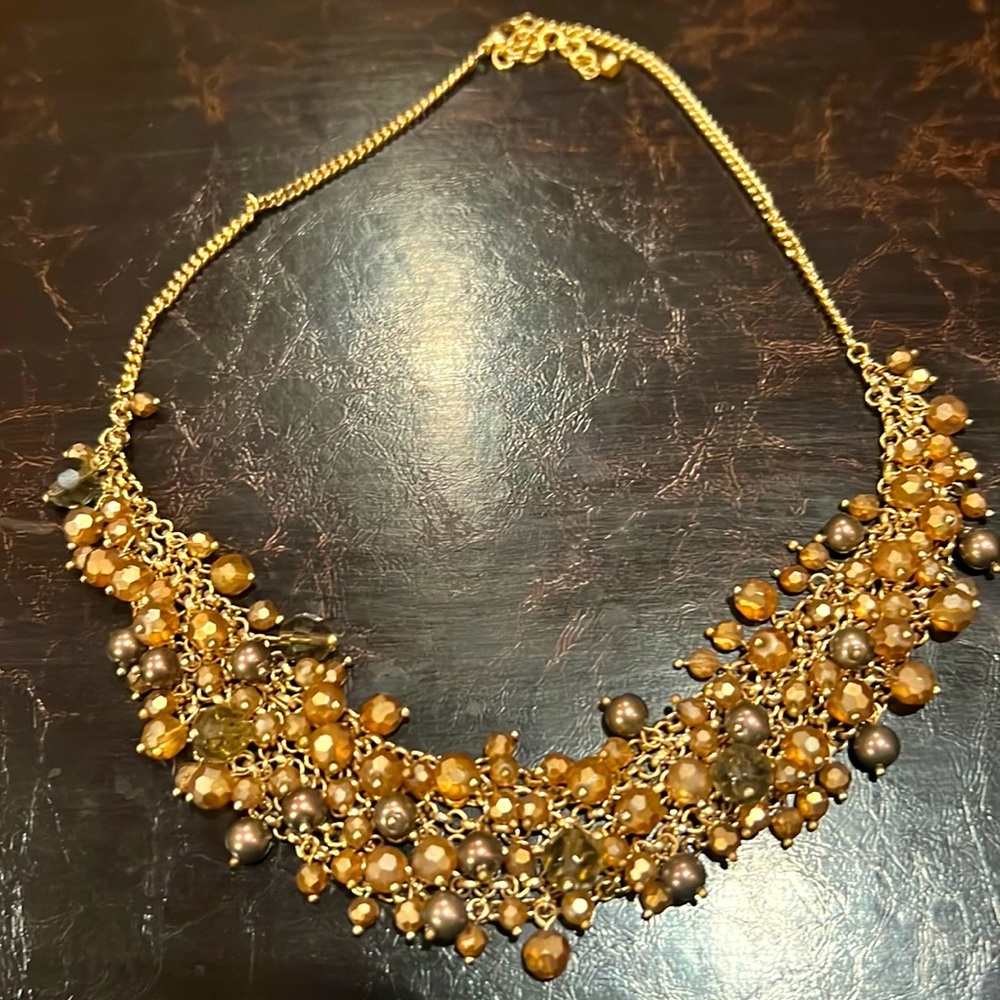 Gold eclectic beaded necklace. 17in + Like new.